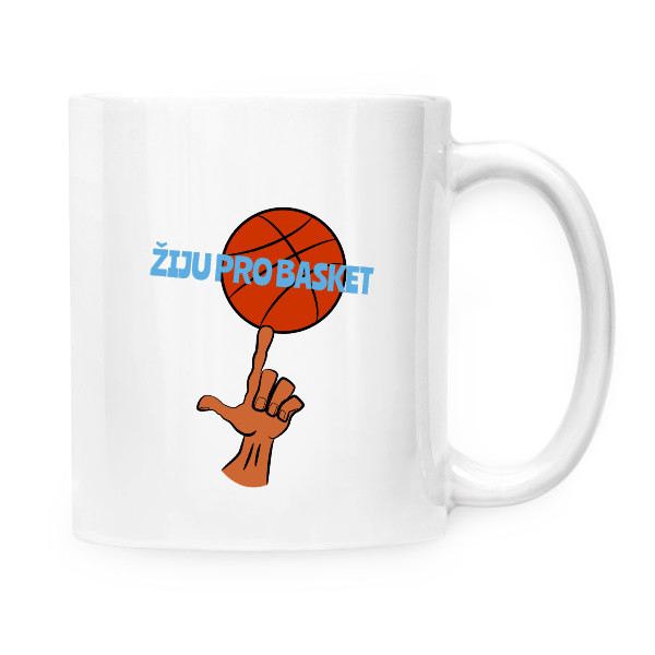 Hrnek malý bílý s potiskem Žiju pro basket